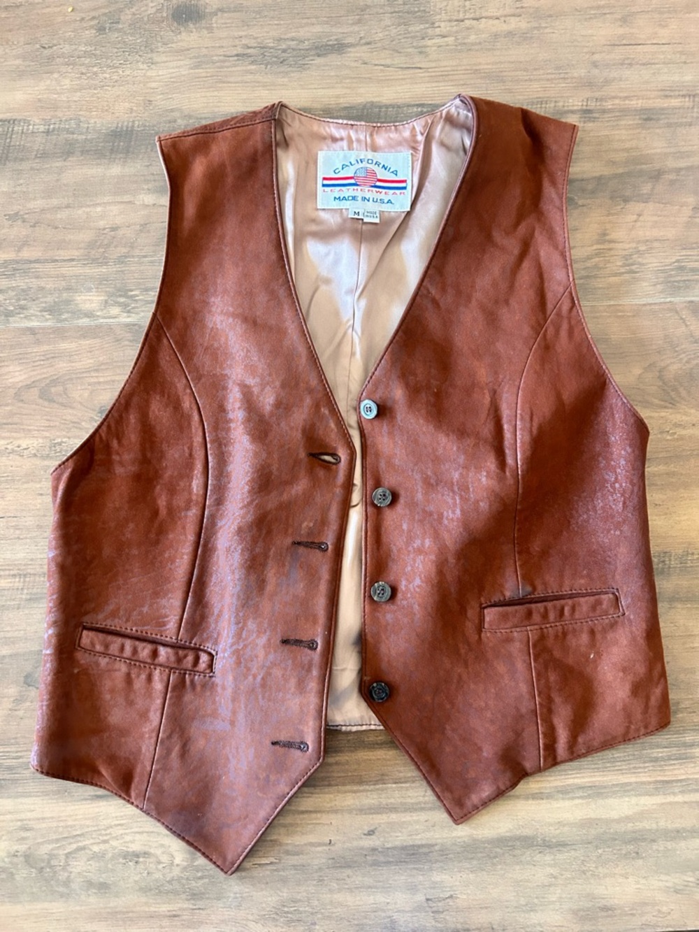 Incredible western style Brown 100% real Leather Button-Front Vest - Picture 5 of 12